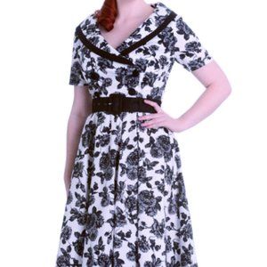Hell Bunny Honor Dress Black Grey 50's size S